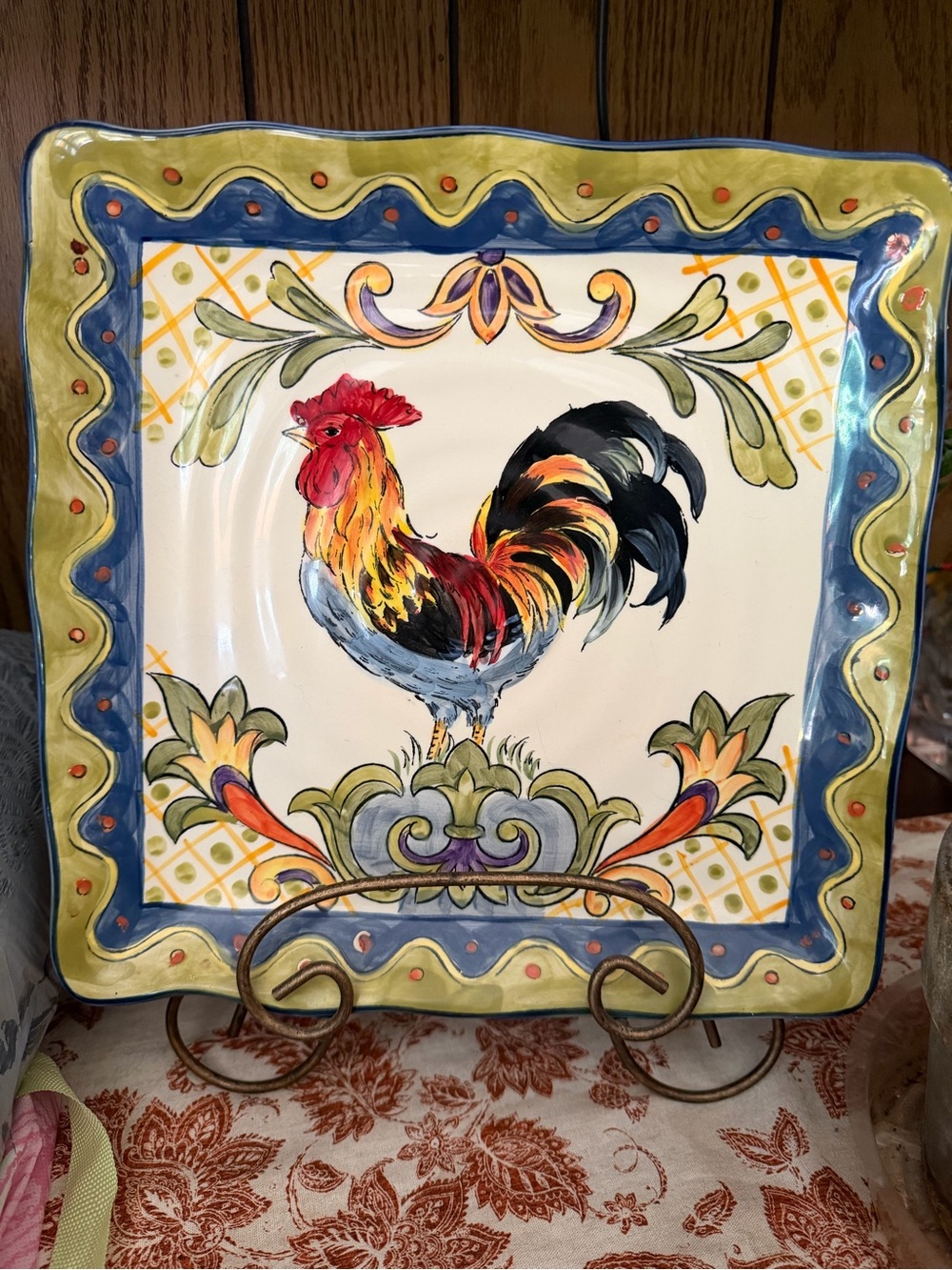 Decorative Rooster Ceramic Serving Platter - Multicolor